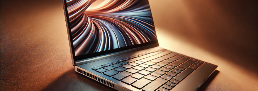 laptop na brązowym tle